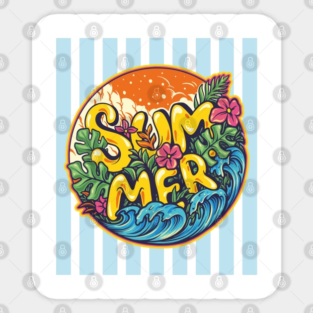 Tropical Summer - Blue stripes on - Sticker by Peter the T-Shirt Dude